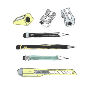 手工绘制的艺术工具和用品集